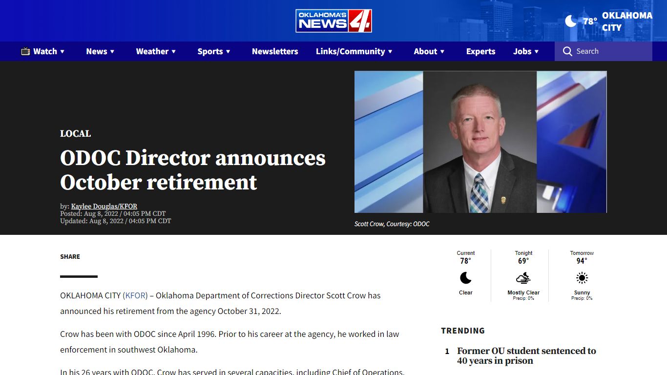ODOC Director announces October retirement